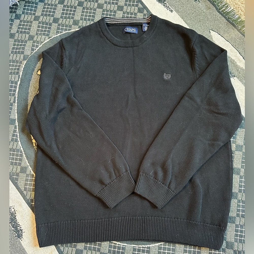 Chaps Black Crewneck Sweater Classic Knit Design